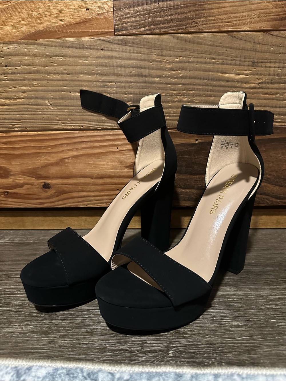 Aris Black Platform Ankle-Strap Block Heels
